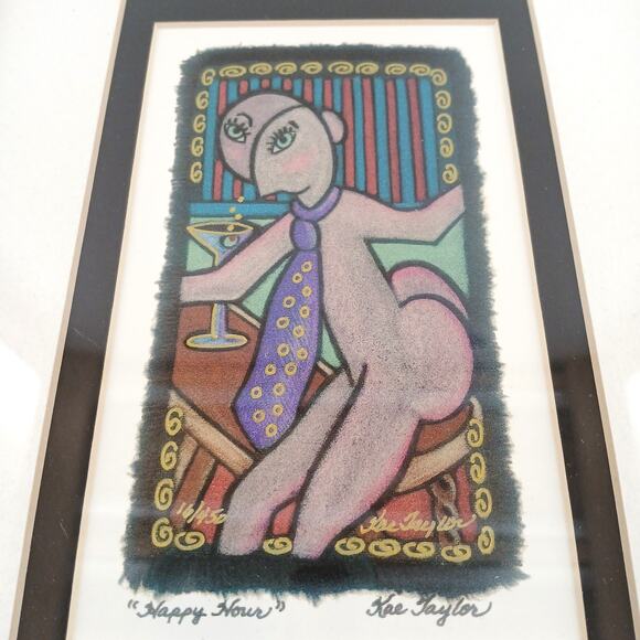 Kae Taylor "Happy Hour" Signed Numbered Print 16/450 Framed Art Whimsical Style - Picture 3 of 5